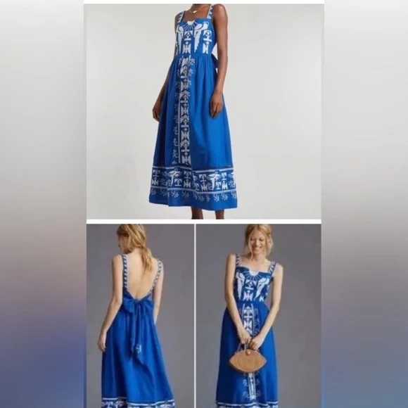 FARM Rio Macaw Sundress Medium Blue & White Embroidered Tropical Dress - Picture 2 of 12